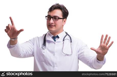 The young male doctor isolated on white background. Young male doctor isolated on white background