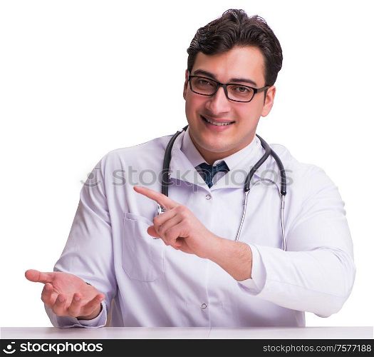 The young male doctor isolated on white background. Young male doctor isolated on white background