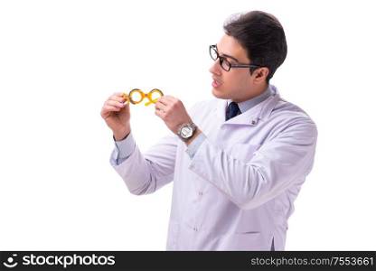 The young male doctor ophthalmologist isolated on white. Young male doctor ophthalmologist isolated on white