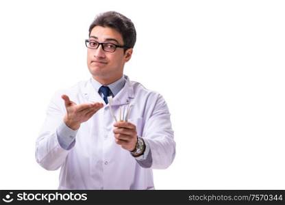 The young male doctor stomatologist isolated on white. Young male doctor stomatologist isolated on white