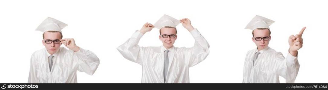 The young male student graduated from high school on white. Young male student graduated from high school on white