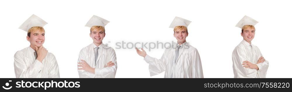 The young male student graduated from high school on white. Young male student graduated from high school on white