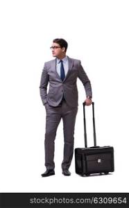The young man during business travel isolated on white. Young man during business travel isolated on white