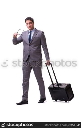 The young man during business travel isolated on white. Young man during business travel isolated on white