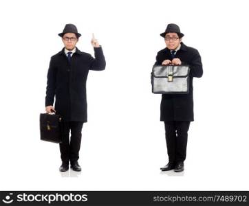 The young man holding suitcase isolated on white. Young man holding suitcase isolated on white