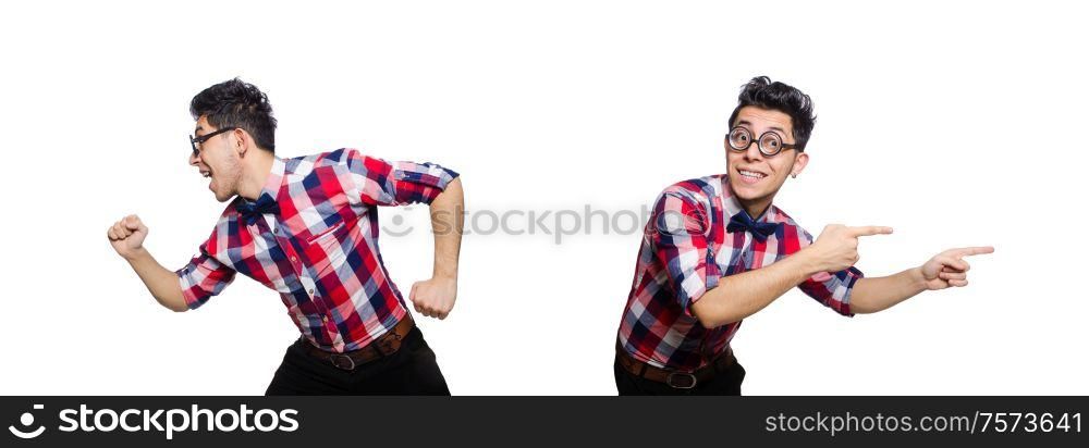 The young man in plaid shirt isolated on white. Young man in plaid shirt isolated on white