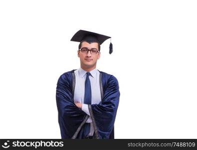 The young man student graduating isolated on white. Young man student graduating isolated on white