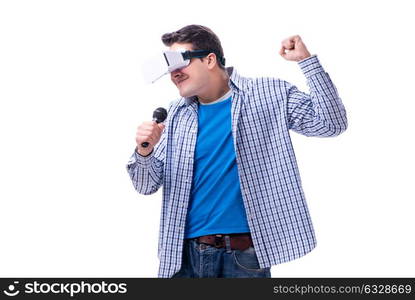 The young man wearing virtual reality vr glasses. Young man wearing virtual reality VR glasses