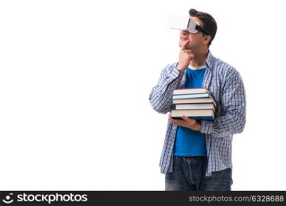The young man wearing virtual reality vr glasses. Young man wearing virtual reality VR glasses