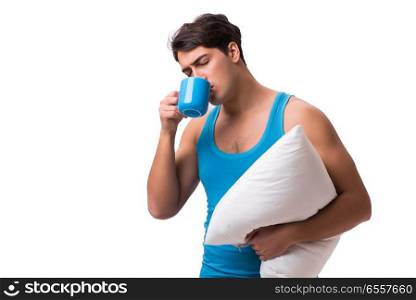 The young man with coffee cup isolated on white. Young man with coffee cup isolated on white