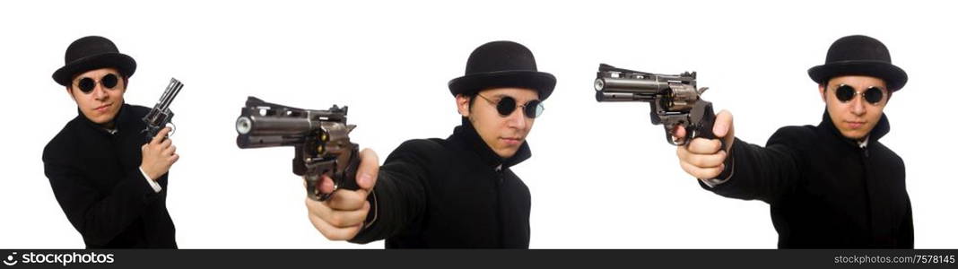 The young man with gun isolated on white. Young man with gun isolated on white