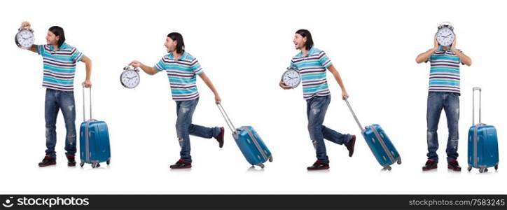 The young man with suitcase isolated on white. Young man with suitcase isolated on white