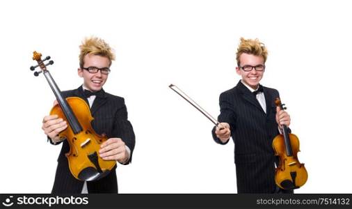 The young musician with violin isolated on white. Young musician with violin isolated on white