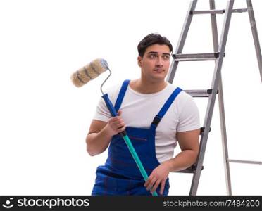 The young painter contractor isolated on white background. Young painter contractor isolated on white background
