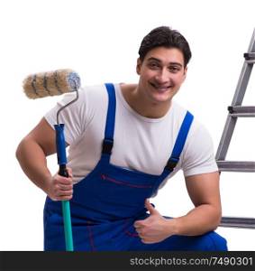 The young painter contractor isolated on white background. Young painter contractor isolated on white background