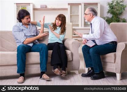 The young pair visiting experienced doctor psychologist. Young pair visiting experienced doctor psychologist