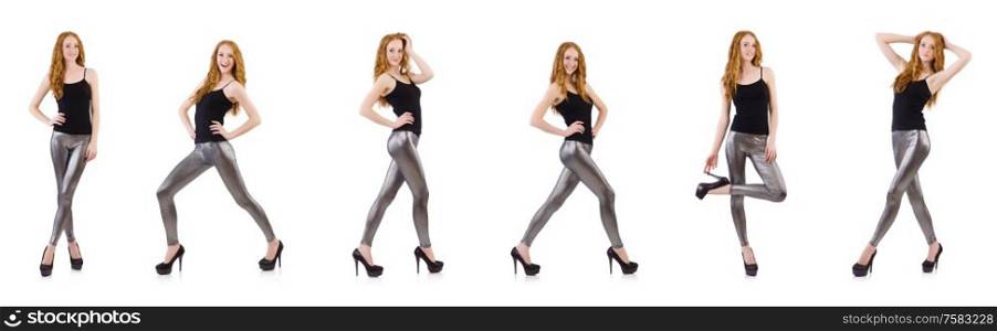 The young redhead girl in tight leggings. Young redhead girl in tight leggings