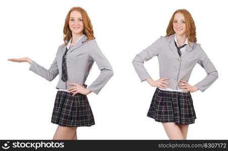 The young redhead student female isolated on white. Young redhead student female isolated on white