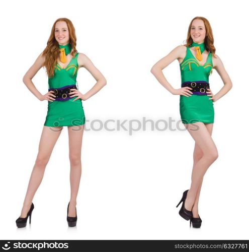 The young sexy girl in green dress isolated on white. Young sexy girl in green dress isolated on white