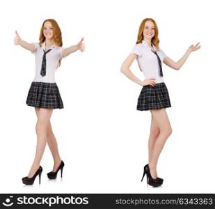 The young student female holding isolated on white. Young student female holding isolated on white