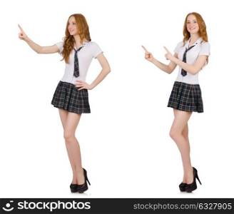 The young student female showing isolated on white. Young student female showing isolated on white