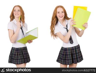 The young student female with textbooks isolated on white. Young student female with textbooks isolated on white
