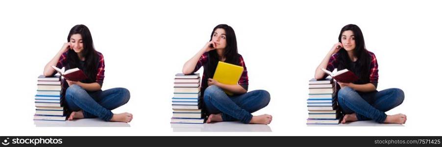 The young student with books isolated on white. Young student with books isolated on white
