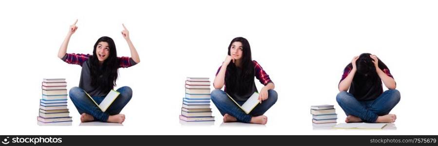 The young student with books isolated on white. Young student with books isolated on white