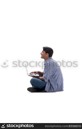 The young student with laptop isolated on white. Young student with laptop isolated on white
