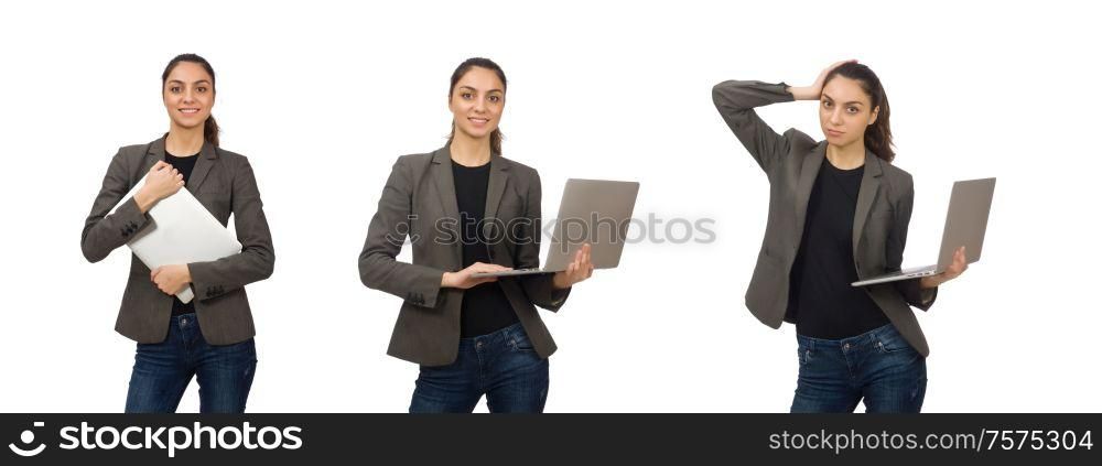 The young student with laptop on white. Young student with laptop on white