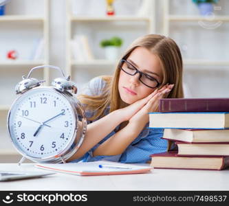 The young teenage female student preparing for exams at home. Young teenage female student preparing for exams at home