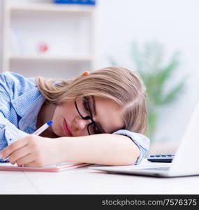 The young teenage female student preparing for exams at home. Young teenage female student preparing for exams at home