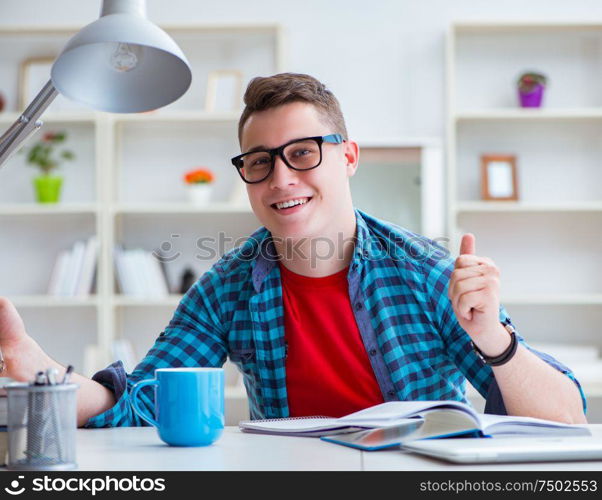 The young teenager preparing for exams studying at a desk indoors. Young teenager preparing for exams studying at a desk indoors