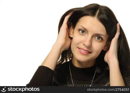 The young woman. A portrait close up. It is isolated on a white background