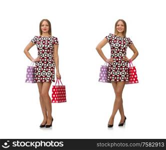 The young woman after shopping isolated on the white. Young woman after shopping isolated on the white