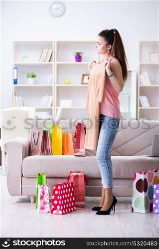 The young woman after shopping with bags. Young woman after shopping with bags