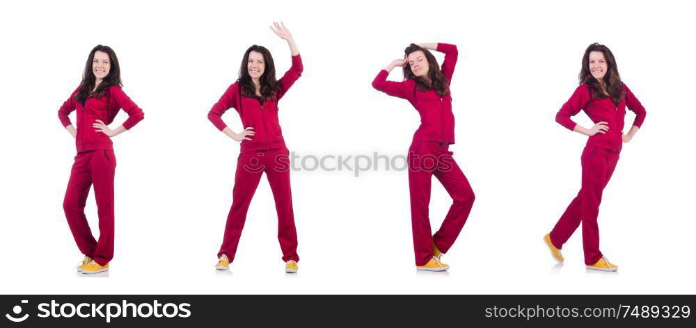 The young woman doing exercises on white. Young woman doing exercises on white