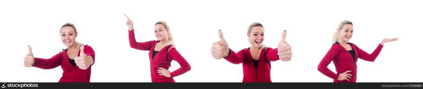 The young woman doing exercises on white. Young woman doing exercises on white