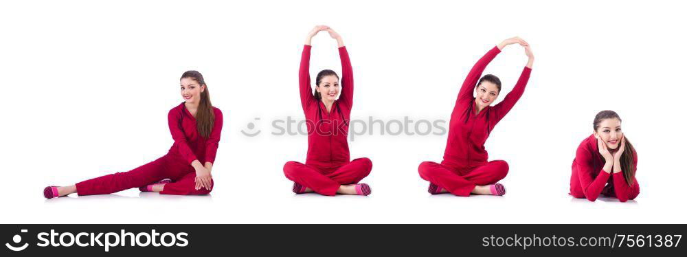 The young woman doing exercises on white. Young woman doing exercises on white