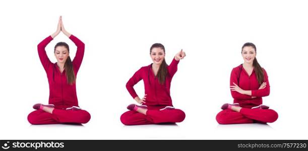 The young woman doing exercises on white. Young woman doing exercises on white