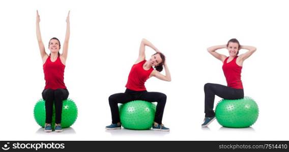 The young woman exercising with swiss ball. Young woman exercising with swiss ball