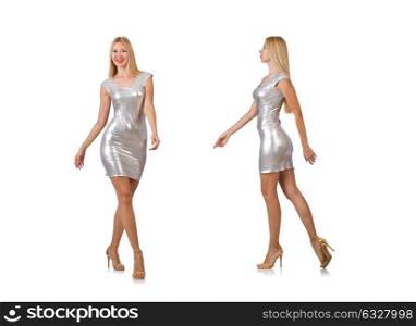 The young woman in silver dress isolated on white. Young woman in silver dress isolated on white