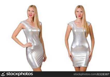 The young woman in silver dress isolated on white. Young woman in silver dress isolated on white