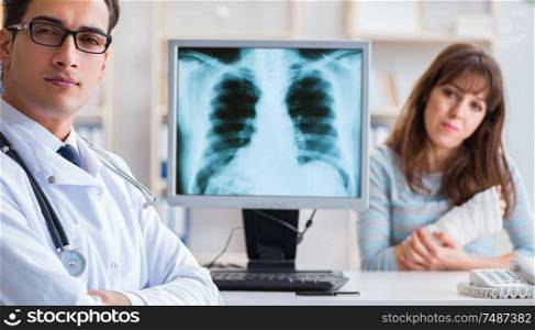 The young woman visiting radiologist for x-ray exam. Young woman visiting radiologist for x-ray exam