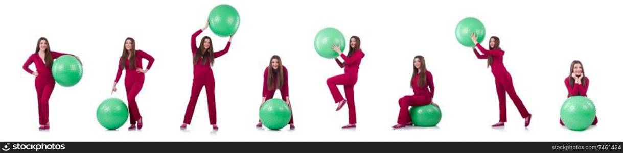 The young woman with ball exercising on white. Young woman with ball exercising on white