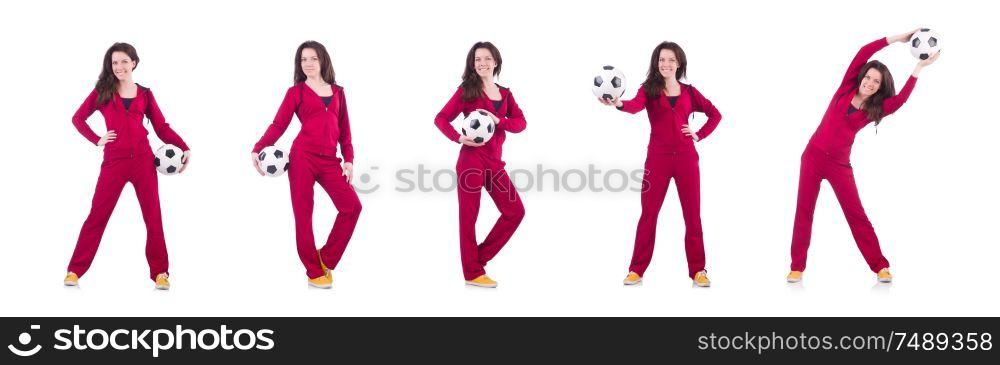 The young woman with football on white. Young woman with football on white