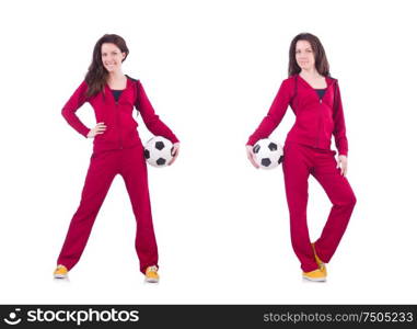 The young woman with football on white. Young woman with football on white