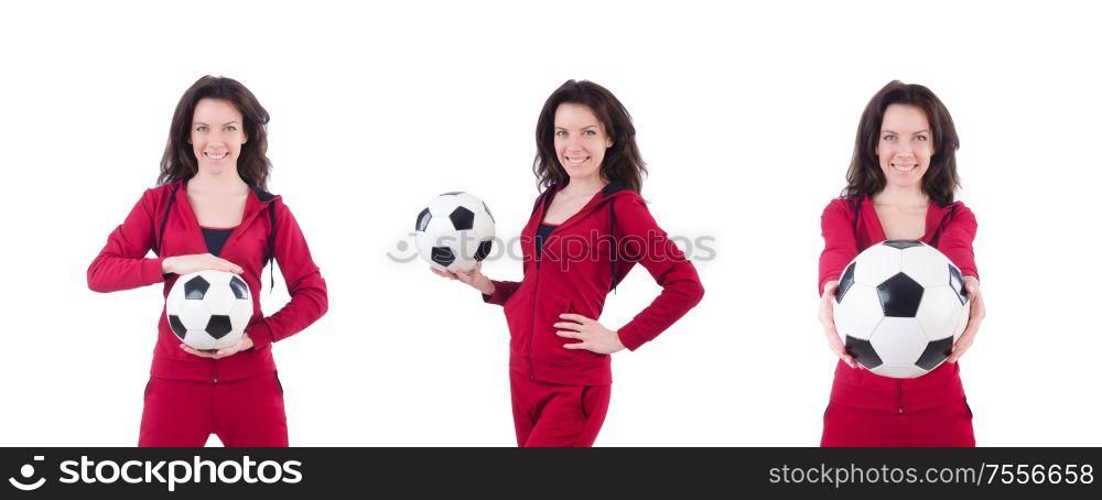 The young woman with football on white. Young woman with football on white
