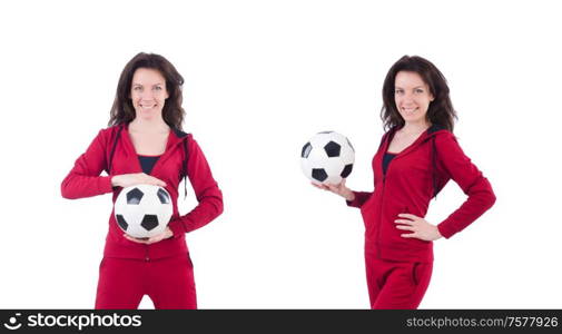 The young woman with football on white. Young woman with football on white