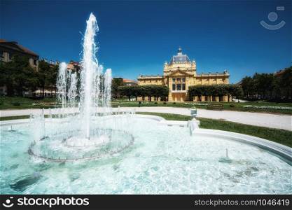 The Zagreb Art Pavilion and beautiful park on a sunny summer day in city center of Zagreb, capital of Croatia.